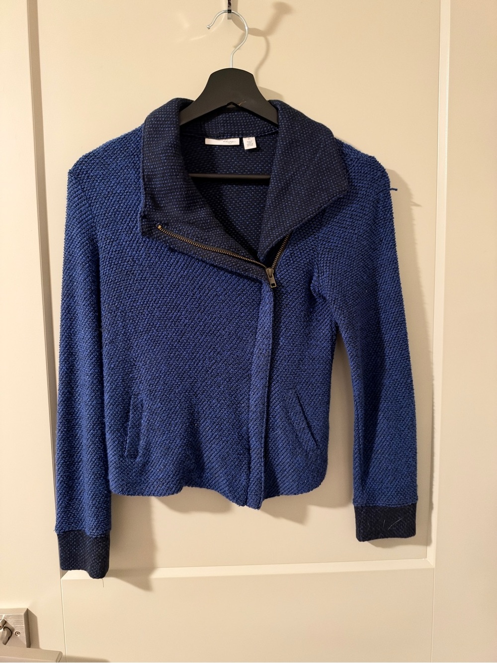 Halogen Navy Blue Textured Knit Zip-Front Jacket